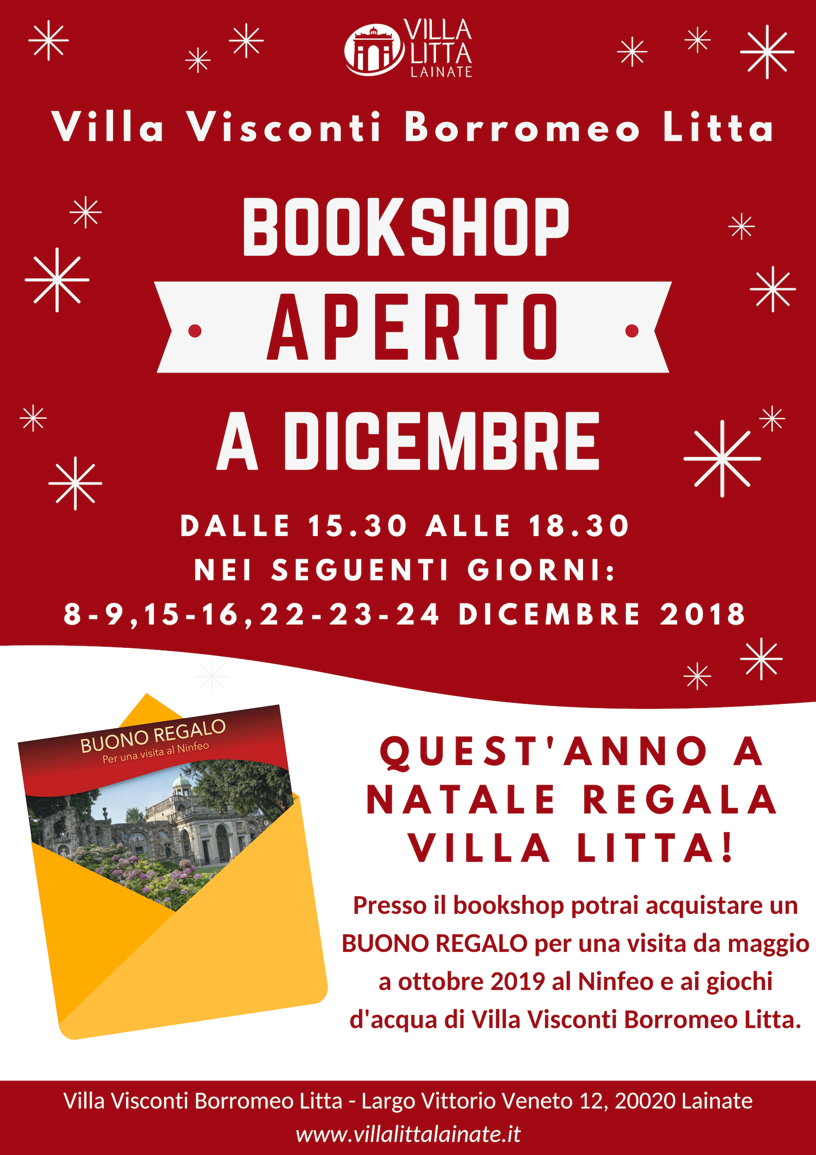A Natale regala un'emozione in Villa: vieni al Bookshop aperto a dicembre